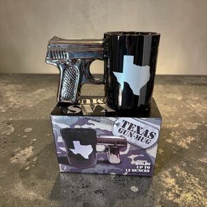 TEXAS GUN MUG BLACK PISTOL HANDLE 12 OZ COFFEE CUP WITH TEXAS GRAPHIC